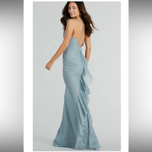 Brand new stunning blue shimmer formal dress wedding prom size small - Picture 1 of 8